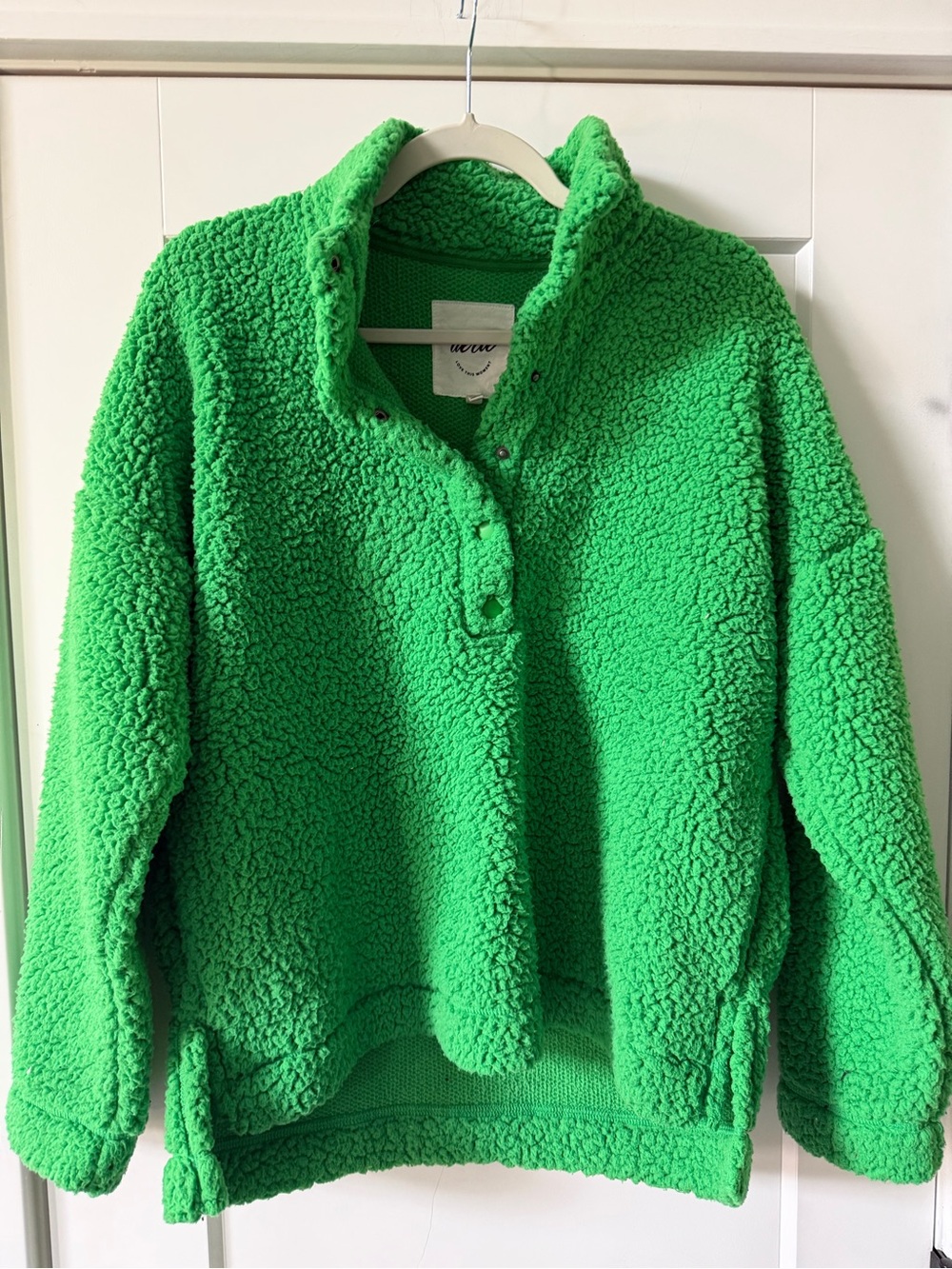 aerie Bright Green Teddy Snap-Front Pullover Jacket
